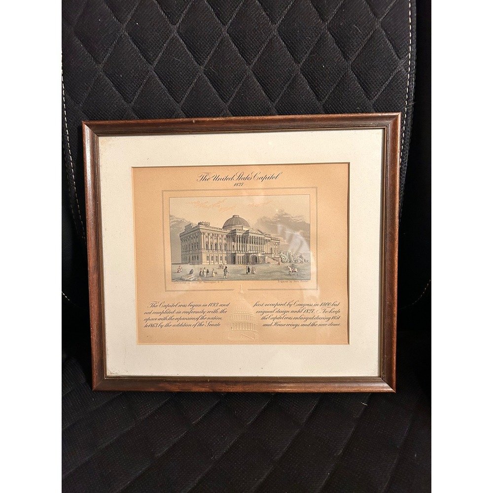 Herb Fichter The United States Capitol 1827 Engraving Framed Art Local 32 DC